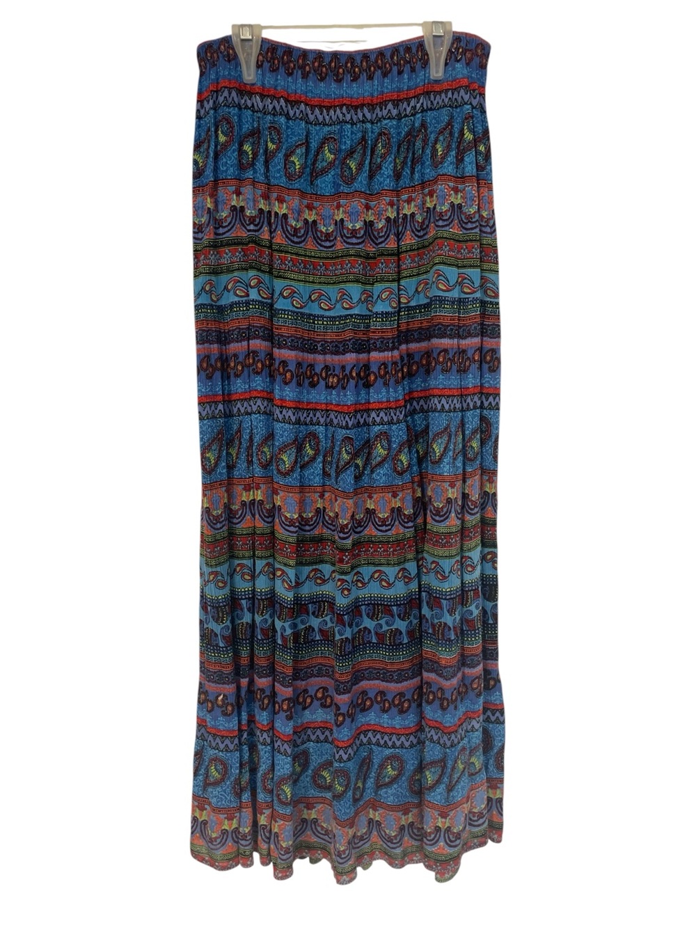 Planet Gold Blue Multi-Print Boho Maxi Skirt
